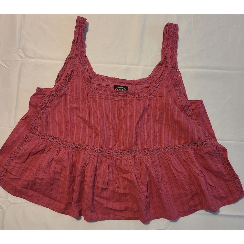 Cooperative Pink Lace Trim Babydoll Tank Top Dobby Stripe Boho Sleeveless Medium